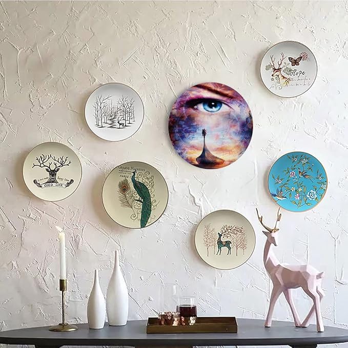 Decorative Plates, Viking Print Ornament, Boat On The Beach and Woman Eye Boat with, 8 Inch, 1 Plate with 1 Display Stand, Multicolor