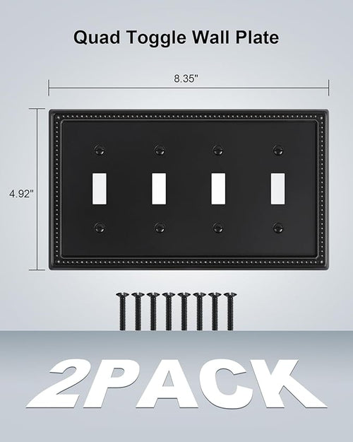 2-Pack Quad Toggle Light Switch Cover Plate, 4 Gang Metal Switch Plate Covers, Black Pearls Decorative Wall Plate, Corrosion Resistant