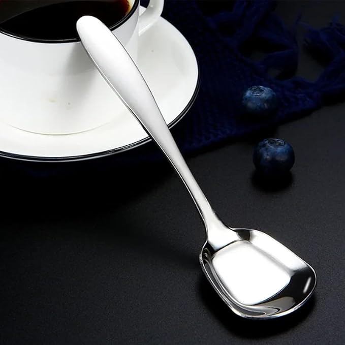 Square Head Soup Spoons, Korean Style Thick Heavy Square Dessert Spoon,Long Handled Stainless Steel Soup Spoons Table Spoons Flat Square Spoon,Set of 4,7 Inches.