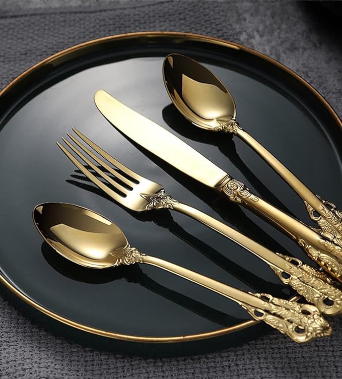 Silverware Set for 10 Durable 18/10 Stainless Steel Flatware Set Palace Style Modern Cutlery Utensils Set 40 Piece Include Knives Forks and Spoons Tableware Set for Home Kitchen Restaurant