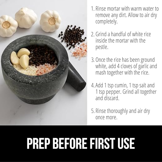 GORILLA GRIP Heavy Duty Mortar and Pestle Set with Slip Resistant Base, 2 Cup, 100% Granite Stone Molcajete Guacamole Bowl, Grind Seeds, Spices, Crush Garlic, Kitchen Muddler for Fresh Herbs, Black