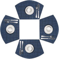 SHACOS Small Round Table Placemats Wedge Placemat Set of 4 Non Slip Heat Resistant Woven Vinyl Table Mats Wipe Clean Indoor Outdoor (4, Blue Black)