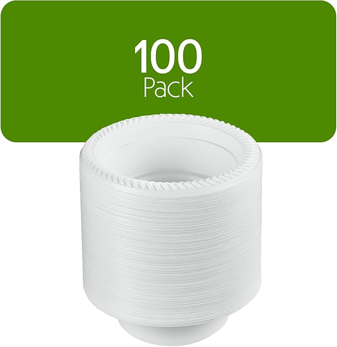 PLASTICPRO 100 PCS White Plastic Bowls 5 oz Premium Quality Light Weight Dishes Disposable Small Plastic Bowls for Dessert Appetizers Soups for Parties Weddings