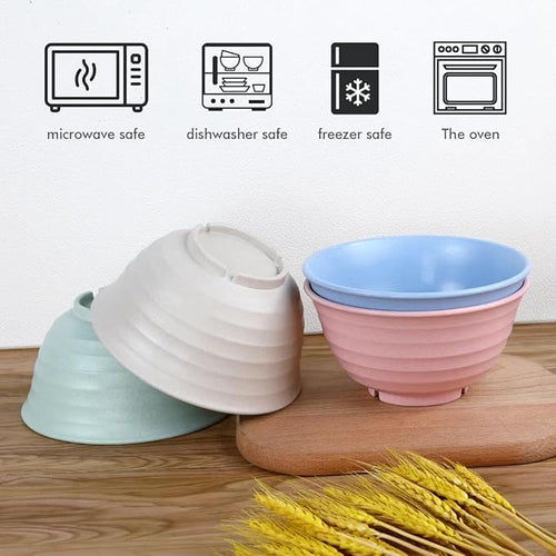 12pcs Plastic Wheat Straw Dinnerware Sets, Wheat Straw Plates and Bowls Sets for 4 College Dorm Room Essentials Microwave Dishwasher Safe (Colourful)