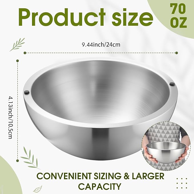 Honeydak 1 Pack 70 oz Dip Chiller Bowl Stainless Steel Double Walled Insulated Ice Serving Bowl for Parties Salsa, Guacamole, Condiments, Sauces, Salad & Food Hot or Cold
