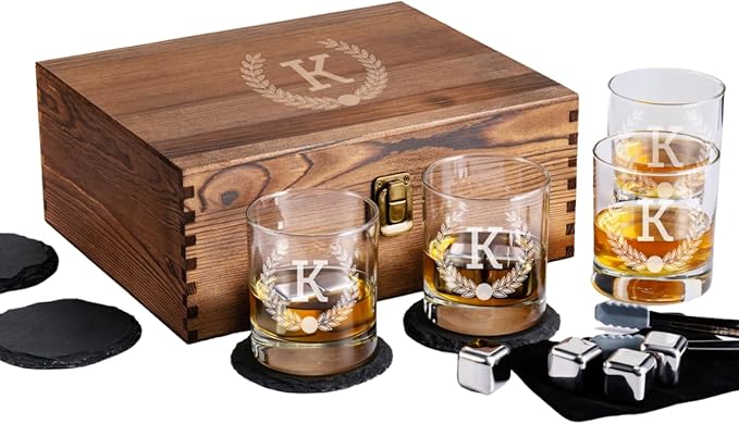 Froolu Customized Whiskey Gifts for Men - Personalized Scotch Glass Gift Set with Box - Engraved Wisky Rocks Glasses for Boyfriend, Husband, Dad - Valentine's, Birthday, Anniversary, Christmas.
