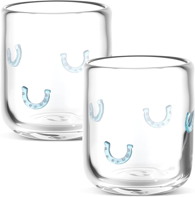 Icon Juice Glasses, 14oz Stemless Wine Drinking Juice Glass Cup for Valentine Party Supplies Gift(2 Pcs,Horseshoe)