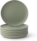 JoyJolt Mesa Stoneware Salad Plates, 8" Round Lunch Plates, Dishwasher and Microwave Safe Plate Set of 6, Modern Rustic Dinnerware, Appetizer Dessert or Dinner Sides Kitchen Dishes - Matte Sage Green