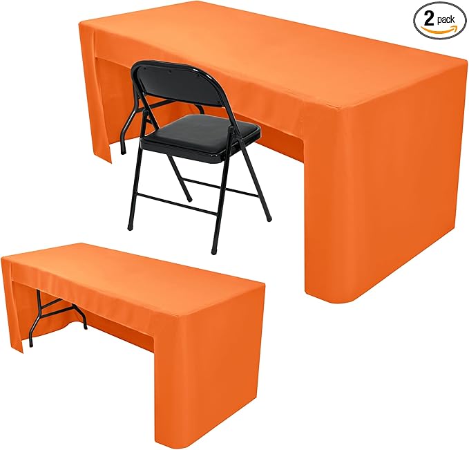 Nasitos 2 Pack 8' Fitted Table Cloth for Rectangular Table Orange Trade Show Table Covers-Open Back Valentines Tablecloth Washable and Wrinkle Resistant Table Cloth, Parties, Buffet, Baby Shower