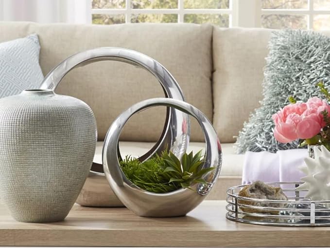 Modern Day Accents Anillo 2-Tone Decorative, Large, Aluminum, Tabletop, Accents, Décor, Bowl, Modern, Engagement Wedding Trays, Ring Display Stand, Key Holder L x 8" W x 16" H, Brown, Silver