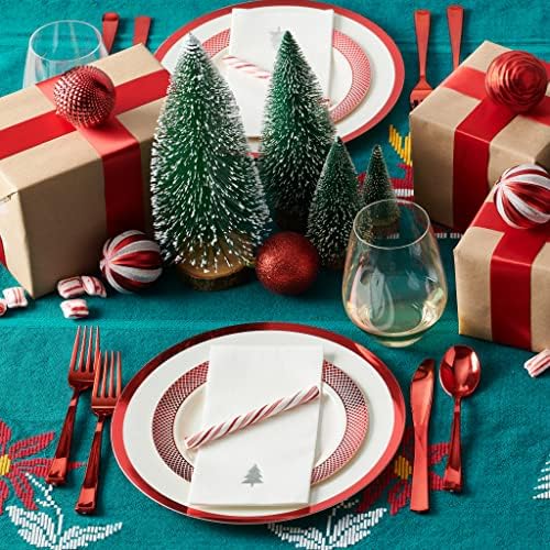 By Madee HEAVYWEIGHT Red Christmas Disposable Dinnerware Set 175 Pcs - Image 5