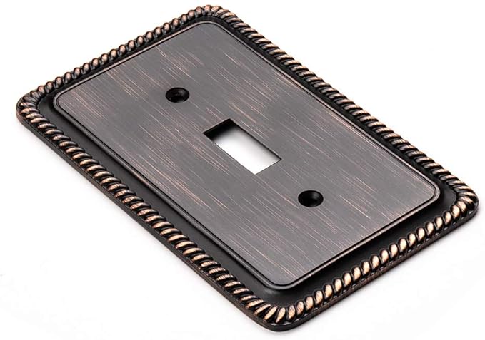 Henne Bery Rope Edge Decorative Wall Plate Switch Plate Outlet Cover (Single Toggle, 3 Pack, Aged Bronze)