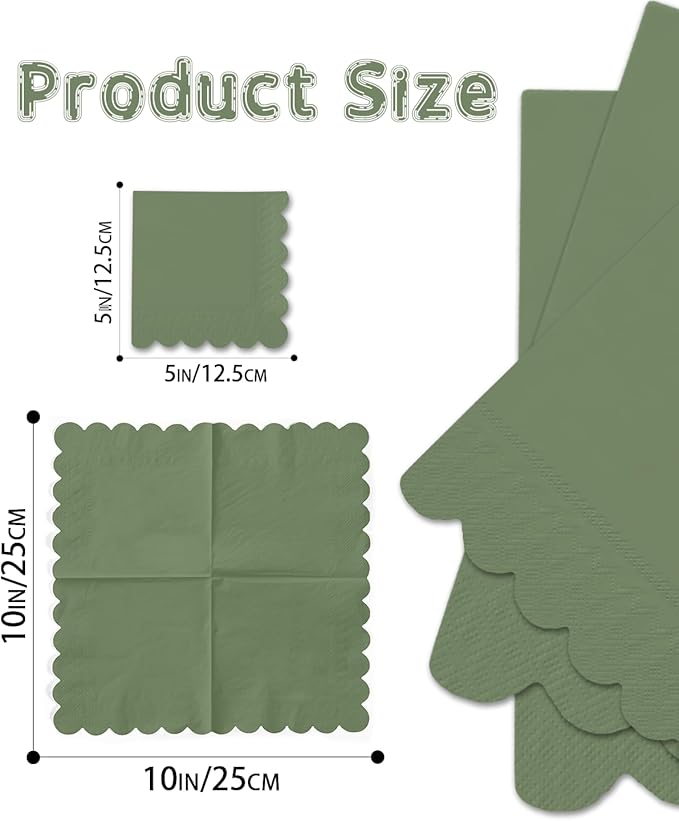 qiqee Grayish Pea Green Cocktail Dinner Napkins 5x5inch Disposable Beverage,Wedding, Birthday Party Dessert Wave Paper Napkins(120 Count)