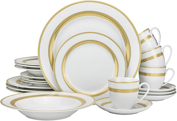 20-pc Luxury Dinnerware Set w/ 24K Gold Ornament, HQ Dining Tableware Service for 4 (093)