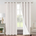PrinceDeco 100% Blackout Curtains 120 Inches Long with Thermal Insulated White Liner Linen Textured Blackout Curtains for Bedroom, W52 x L120, 2 Panels,120 inch Length for Doorway, Office, Ivory