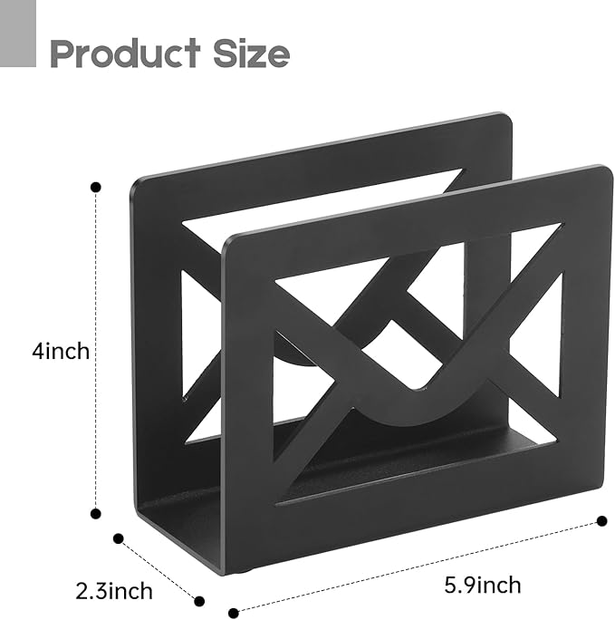 Desktop Metal Mail Holder,Modern Black Letter Organizer for Desk with Cutout Envelope Design,Home and Office Envelope and Document Storage Rack (Black)