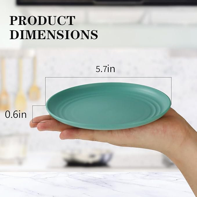 Appetizer Plates 5.7 Inch, Unbreakble Wheat Straw Plate Sets of 8, Plastic Plates Reusable, Microwave & Dishwasher Safe Small Plate for Dessert, Kitchen, Saucers, Party (Multicolor)