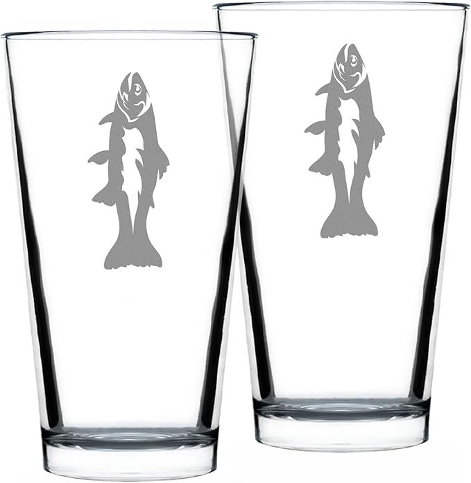 Bevvee Trout - Pint Glass for Beer - Trout Fishing Gifts for Fisherman - Fun Fish Cups & Lake House Decor - Set of 2-16 oz