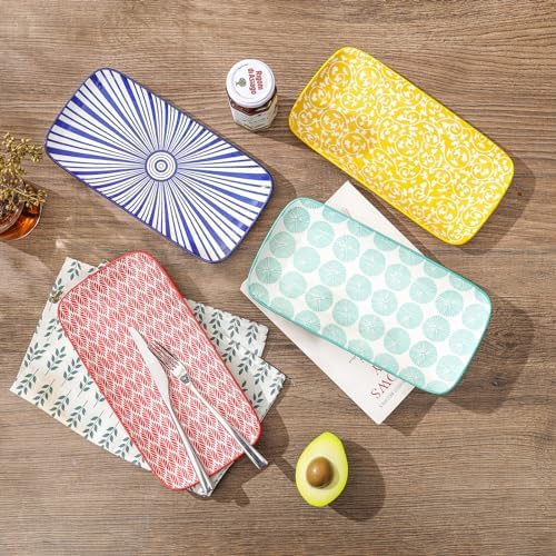 Selamica Ceramic Serving Platters, 14 Inch Serving Trays for Party Entertaining, Large Rectangular Serving Plates for Appetizer, Charcuterie, Dessert, Fruit, Set of 4, Assorted Colors - Image 3
