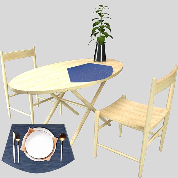 PIGCHCY Wedge Shaped Placemats for Dining Table Washable Vinyl Placemats Heat Resistant Table Mats Set of 4 (Navy Blue)