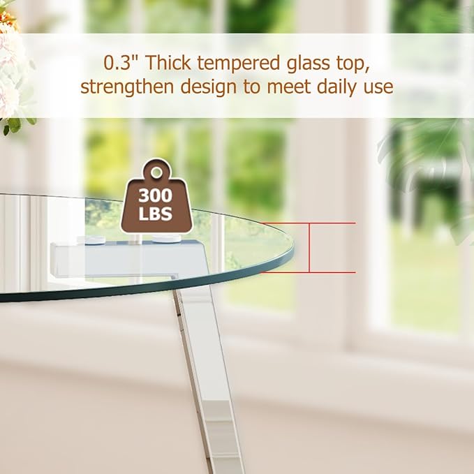 42" Round Glass Dining Table Set for 4,Modern Breakfast Table Set for 4 with Silver Chrome Legs,Space Saving Kitchen Table and Black Chairs for Apartment,Easy Assembly