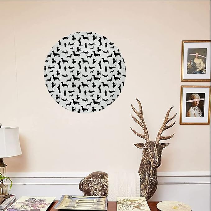 Ceramic Display Plate, Dog Lover Ceramic Hanging Decorative Plate, Monochrome Dachshunds in Numerous Stances Active Life, 7 Inch, Living Room Kitchen Decoration Household, Black White