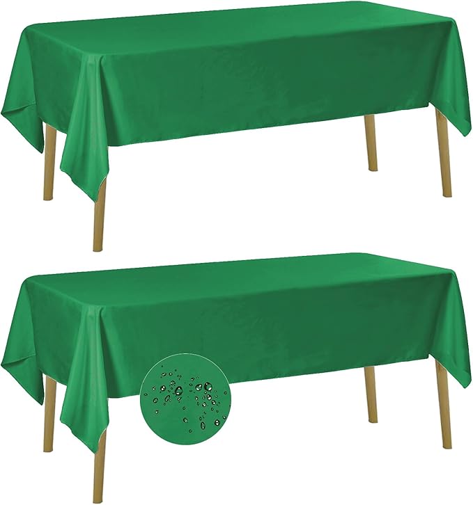 Fokitut 2 Pack Waterproof Rectangle Tablecloth, 60x102 Inch, Stain Resistant and Wrinkle Polyester Table Cloth, Fabric Table Cover for Kitchen Dining, Wedding, Party, Holiday Dinner-Emerald
