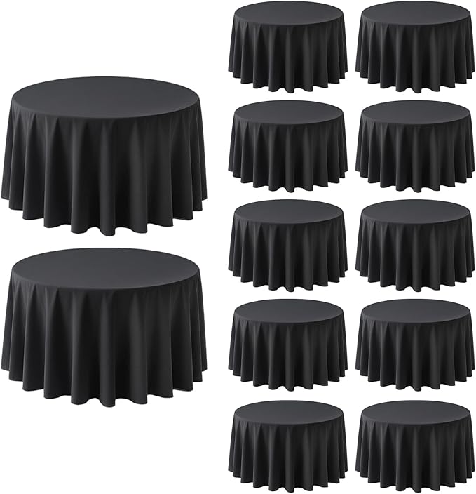 12 Pack Round Tablecloth 90 Inch Cloth Black Tablecloth for Round Tables, Washable Polyester Table Cloth Stain and Wrinkle Resistant Decorative Table Cover for Wedding Party Dining Banquet