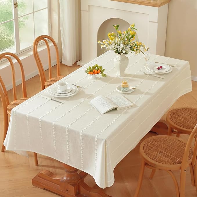 Zobesta White Table Cloth Square Tablecloth 53 x 53 Inch, Washable Farmhouse Soft Boho Tablecloth White for Party, Holiday, Picnic, Dining, Outdoor, Fall, Wedding