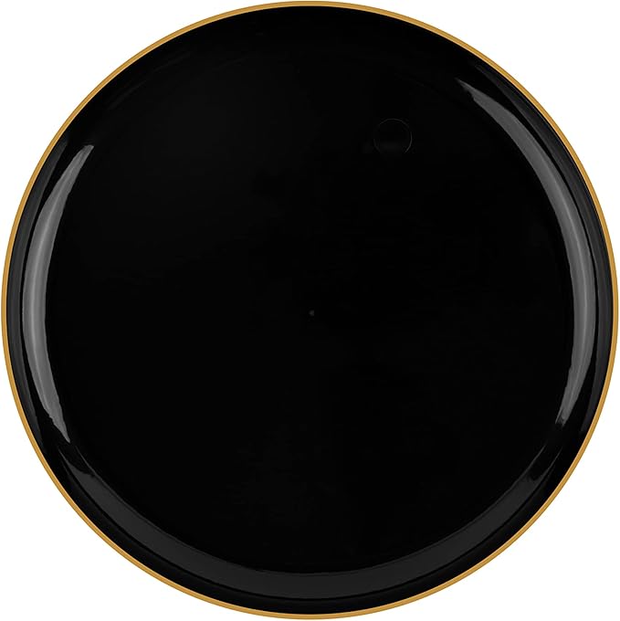 PLASTICPRO [30 pack 6.3 Plastic Party Plates Edge Collection Premium heavyweight Elegant Disposable Tableware Dishes (Black With Gold Rim