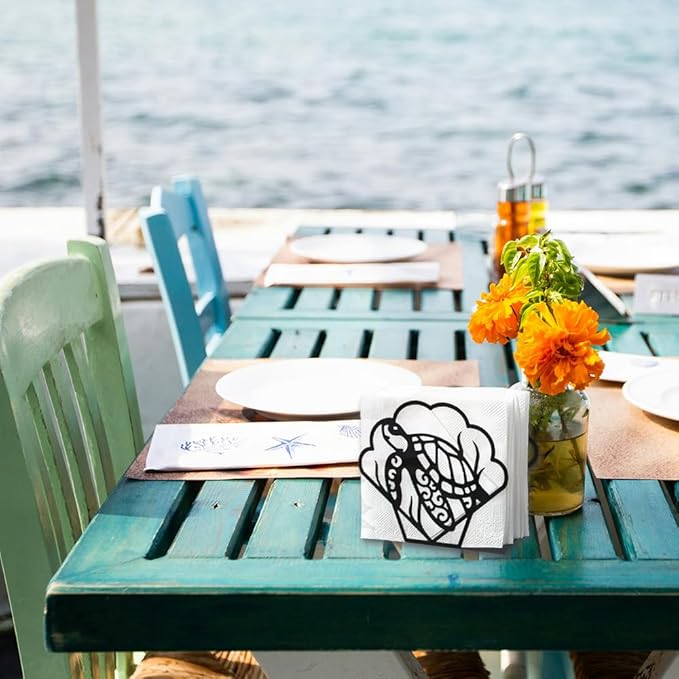 Sea Turtle Decorative Black Metal Napkin Holder for Table, 5.3" x 4.5" x 2" Marine Animal Standing Napkin Holder for Home Kitchen Restaurant Picnic Party Coffee Bar Dining Room