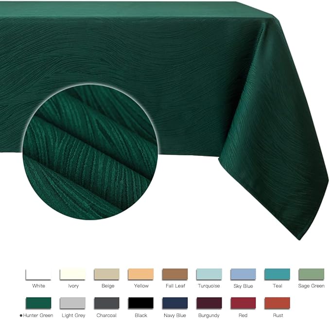 maxmill Christmas Hunter Green Tablecloth, Spill-Proof and Water Resistance Heavy Weight Soft Table Cloth for Christmas, Holiday and Family Gatherings, Dinner Square 60 x 60 Inch, Hunter Green
