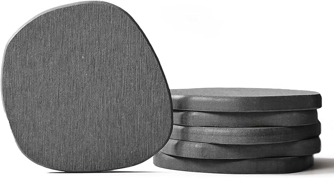 Diatomaceous Earth Coasters Set of 6 for Drinks, Moisture Water Absorbent Stone Coasters for Table Desk at Work, Water Absorbing Instant Drying Diatomite, Modern Deep Grey