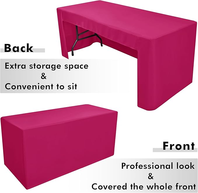 Nasitos 2 Pack Fuchsia Fitted Tablecloth Rectangular for 6 Foot Tables Trade Show-Open Back Tablecloth Washable and Wrinkle Resistant Fabric Table Cloth for Weddings, Parties, Buffet, Baby Shower