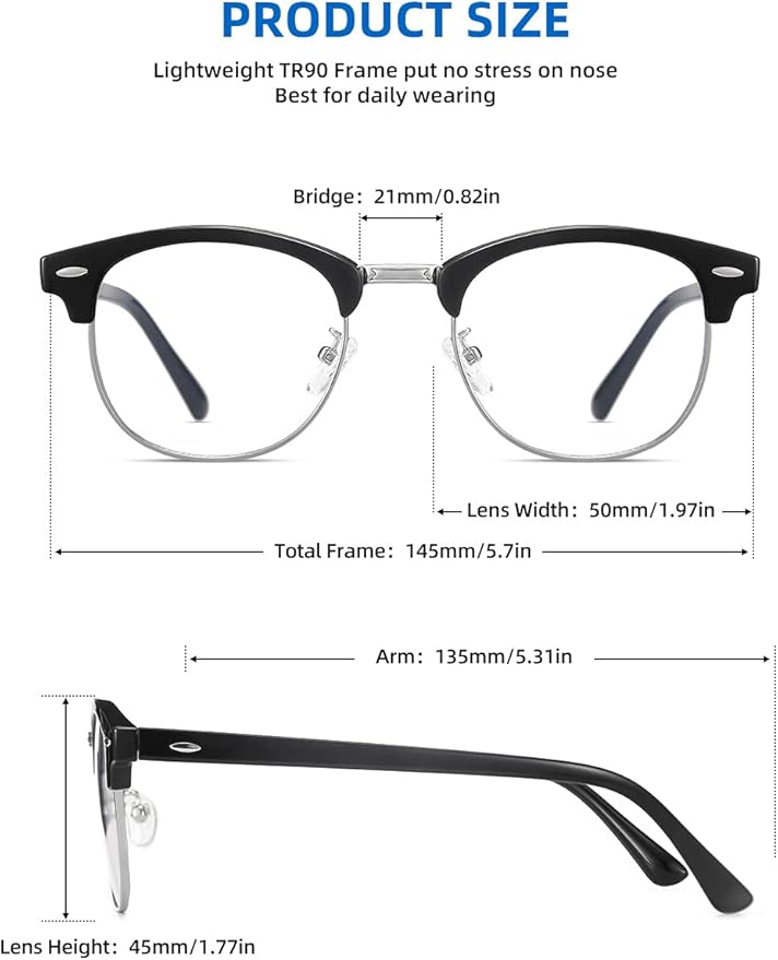 SOAR&EAGLE 3 Pack Blue Light Blocking Glasses,Computer Gaming Glasses,Retro Semi Rimless UV400 Clear Lens Computer Eyewear
