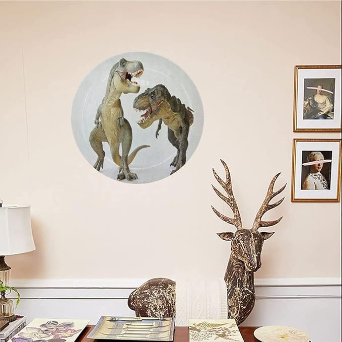Ceramic Plates, Dinosaur Decorative Ceramic Plates, Tyrannosaurus Rex Pair Facing Off Ferocious Creatures, 10 Inch, Household Plates Decorative, Ivory Brown Grey
