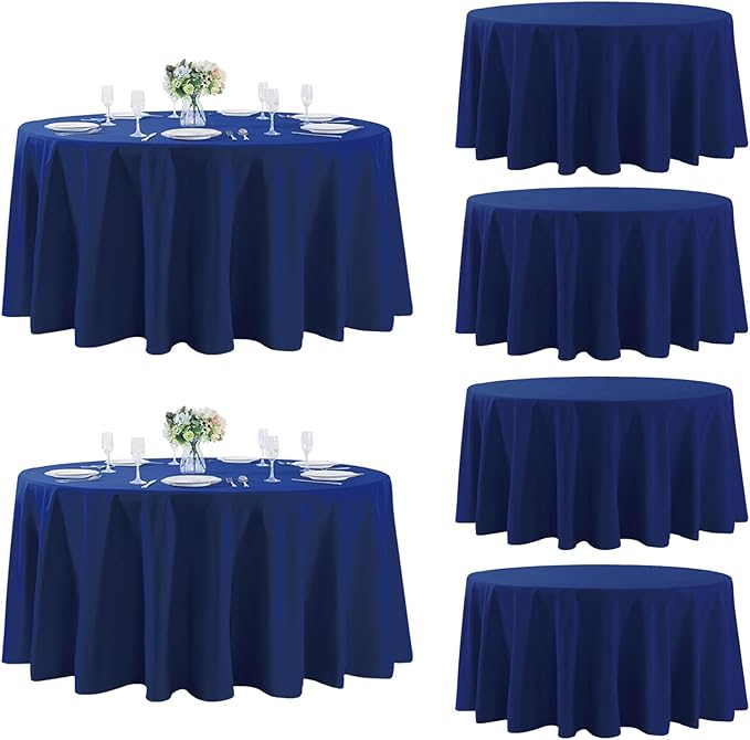 Fokitut 6 Pack Round Tablecloth, 132 Inch, Stain Resistant and Wrinkle Polyester Table Cloth, Fabric Table Cover for Kitchen Dining, Wedding, Party, Holiday Dinner-Royal Blue