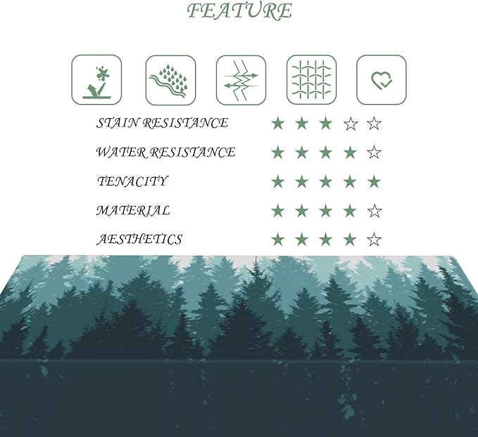 60x120 Inch Nature Rectangular Tablecloth Forest Silhouette Painting Table Cloth Waterproof Durable Table Cover for Picnic Indoor Gaming Room Decor
