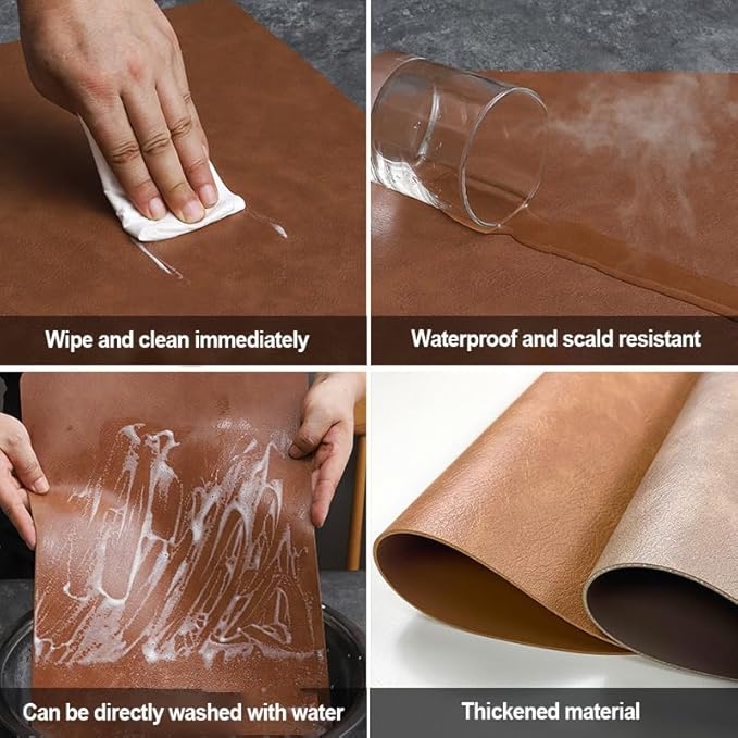 Leather Round Table Washable Placemats, Thick Faux Leather Heat Resistant Wedge Table Placemat, Waterproof Non-Slip Easy to Clean Place mat for Kitchen Coffee Dining Room Table Set of 4