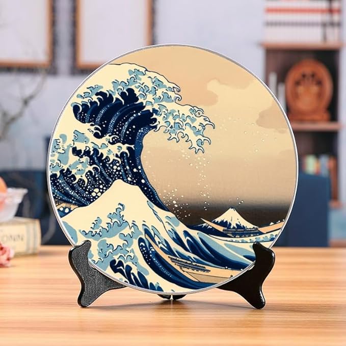 Decorative Ceramic Plates 10'' with Display Stand Modern Homage Wave Perfect for Wall Hanging Home and Office Decor DP-213005741
