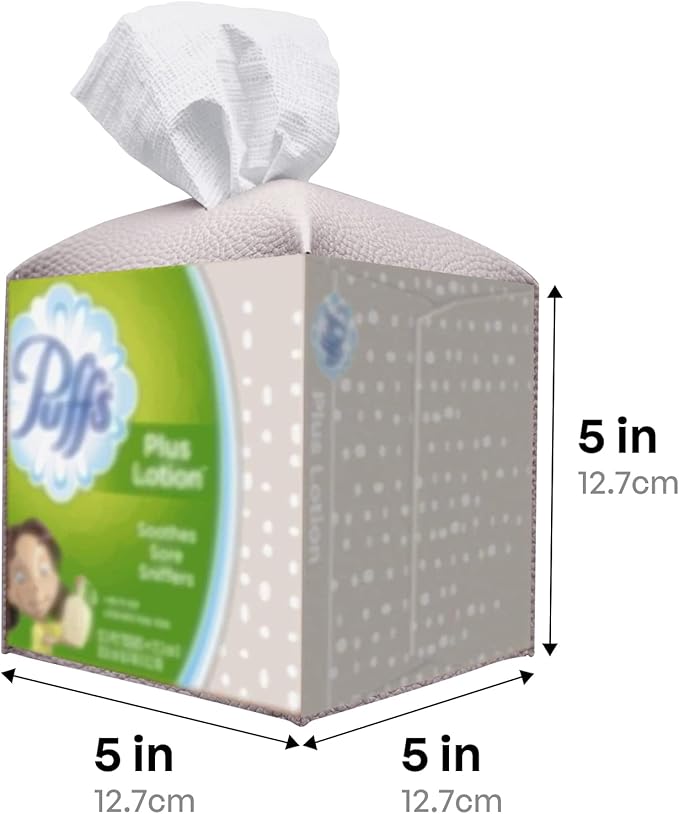 Carrotez Tissue Box Cover, [Refined] Modern PU Leather Square Tissue Box Holder - Decorative Holder/Organizer for Bathroom Vanity Countertop, Night Stands, Office Desk & Car 5"X5"X5" - Lavender