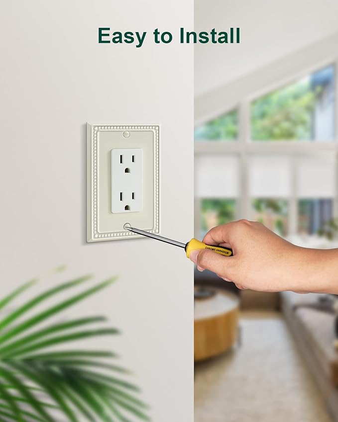 4-Pack Decorator Outlet Cover Plate, Decorative Switch Plates and Outlet Covers, Light Almond Metal Wall Plates for Electrical Outlets, Receptacle, GFCI Outlet, Dimmer Switch