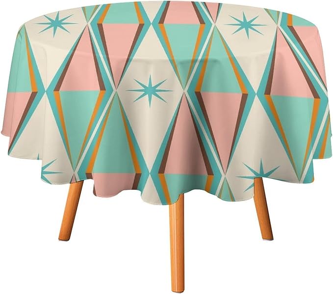 Mid Century Round Tablecloth, Vintage Bohemian Modern Mid-Century 50s 60s Print Tablecloth for Home Party Dining Room Kitchen Decor 36Inch(90cm)