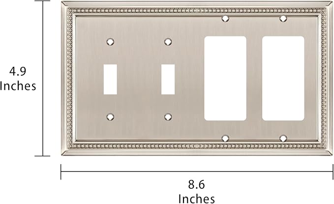 Henne Bery Sunken Pearls Decorative Wall Plate Switch Plate Outlet Cover (Double Toggle/Double Decorator, Satin Nickel)