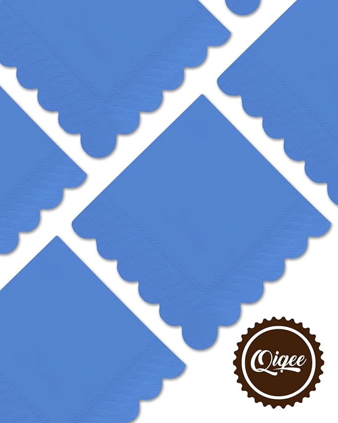 qiqee Sky Blue Cocktail Dinner Napkins 5x5inch Disposable Beverage,Wedding, Birthday Party Dessert Wave Paper Napkins(120 Count)