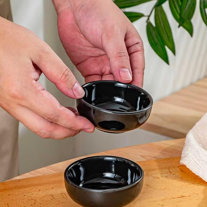 Ceramic Pinch Bowls,2.7 oz Mini Prep Dip Bowl Set,Small Dipping Salsa Charcuterie Soy Sauce Side Dish for Sushi,Set of 6(Black)