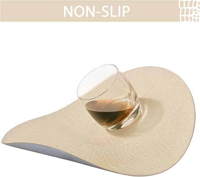 Jovono Round Leather Placemats for Round Tables Set of 4, Beige Place Mats and Coasters, Wipeable Waterproof Heat Resistant Table Mats Easy to Care for Indoor Decor 13 inch Diameter