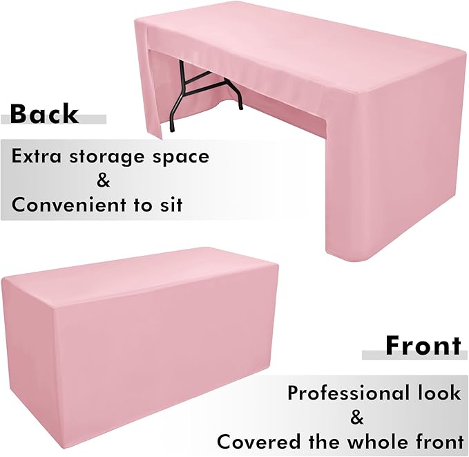 Nasitos 2 Pack 8 Foot Tablecloth Fitted Pink Trade Show Table Covers-Open Back Tablecloth Washable Fabric Table Cloth for Parties, Craft Show, Baby Shower, Events, Vendor Booth