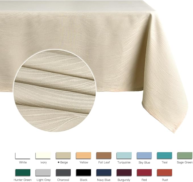 maxmill Jacquard Table Cloth Swirl Pattern Spillproof Wrinkle Resistant Heavy Weight Soft Tablecloth for Kitchen Dinning Tabletop Outdoor Picnic Rectangle 52 x 70 Inch Beige