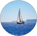 Round Tablecloth, Ocean Tablecloth for Side Table, Blue Mediterranean Sailboat Sailing in Round Tables 44inch Diameter, for Indoor Outdoor Fits, Blue